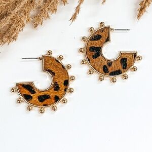 Persimmon Gold Tone Ball Accented Leopard Print Hoop Earrings